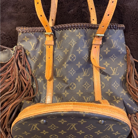 Luxury Brown and Tan Monogram Fringe Shoulder Bag - Picture 2 of 9